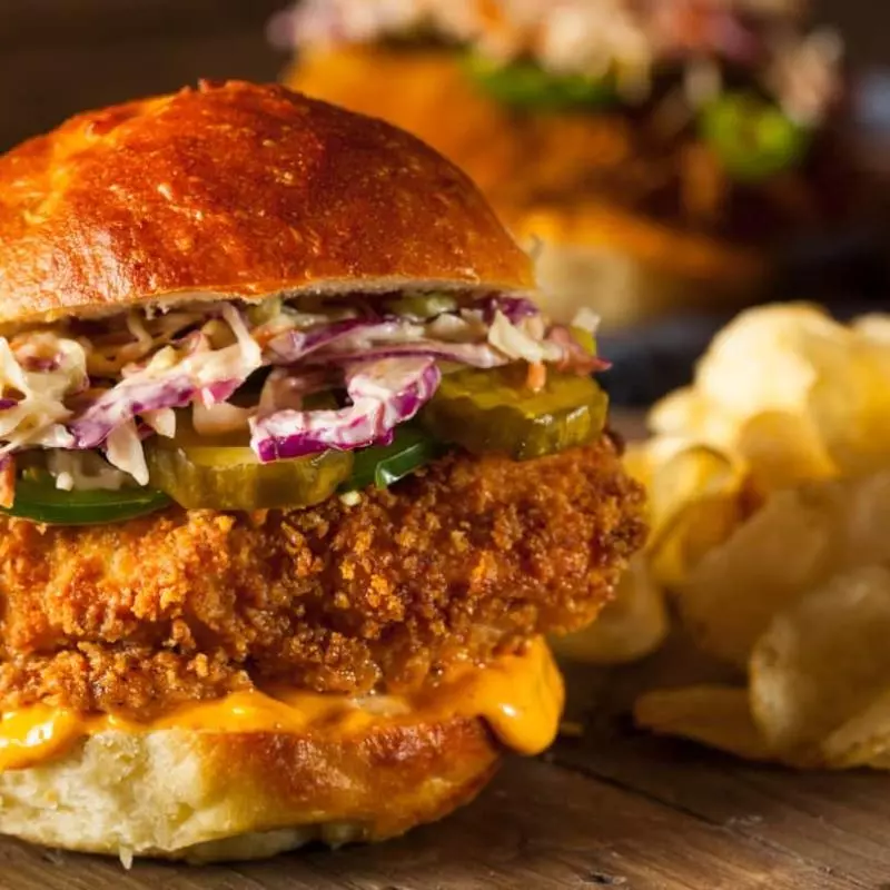 Crispy chicken burger at Cidro Tulum
