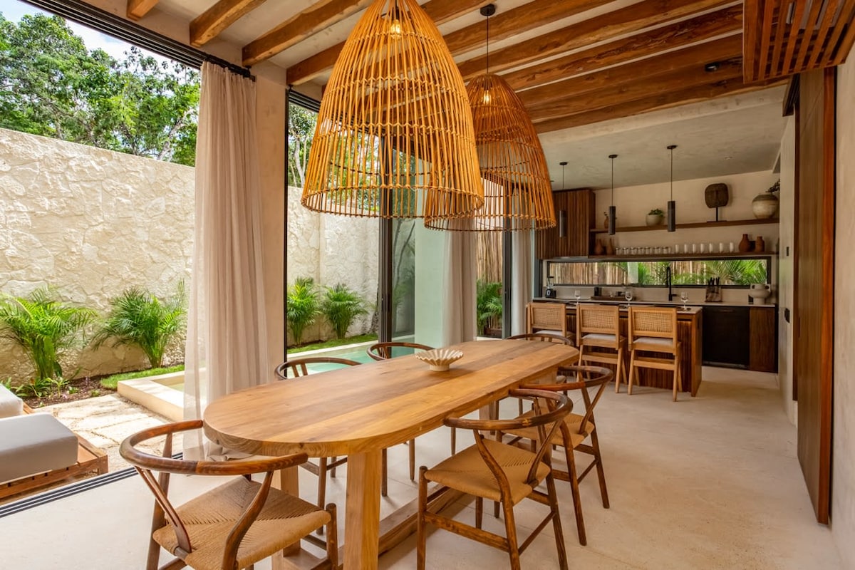 Luxury Jungle VIBE living room with modern tropical decor and jungle views in Tulum