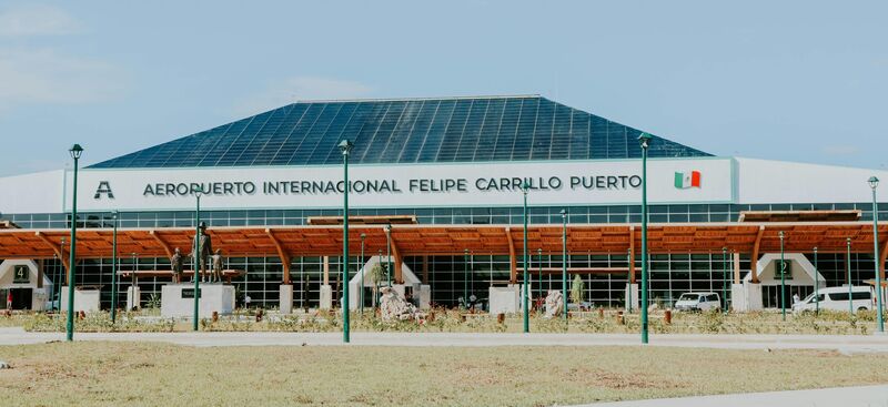 Tulum International Airport TQO aerial view — modern terminal in jungle setting